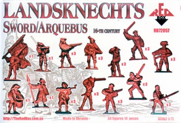 Landsknecht Infanterie, Schwert und Arquebusen, 16. Jahrhundert, 1:72
