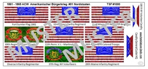 Amerikanischer Bürgerkrieg / ACW 01, Nordstaaten, Fahnen 1:72