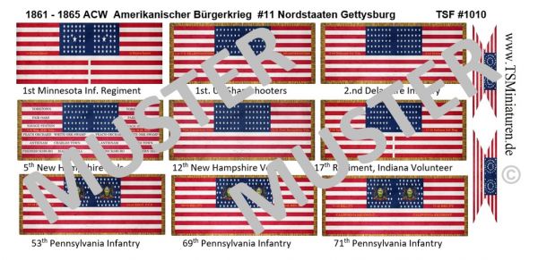 Amerikanischer Bürgerkrieg / ACW 11, Union /Nordstaaten, Gettysburg, Fahnen 1:72