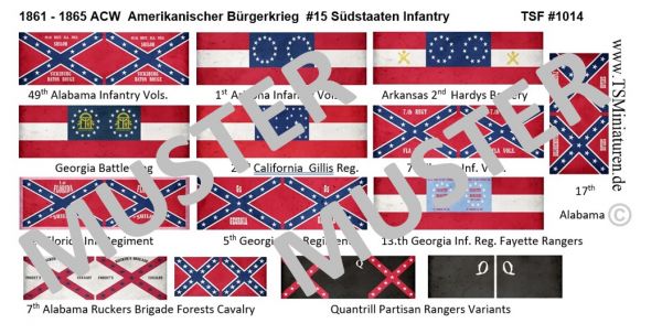Amerikanischer Bürgerkrieg / ACW 15, Konföderierte / Südstaaten Infanterie, Fahnen 1:72