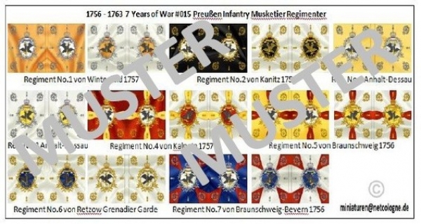 Preußen, Musketierregimenter, 7jähriger Krieg 1756-63 15, Fahnen 1:72
