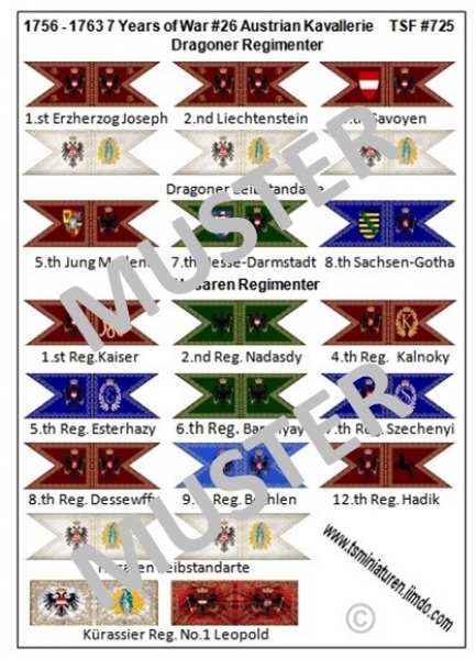 Österreich, Kavallerie, Dragonerregimenter, 7jähriger Krieg 1756-63 26, Fahnen 1:72